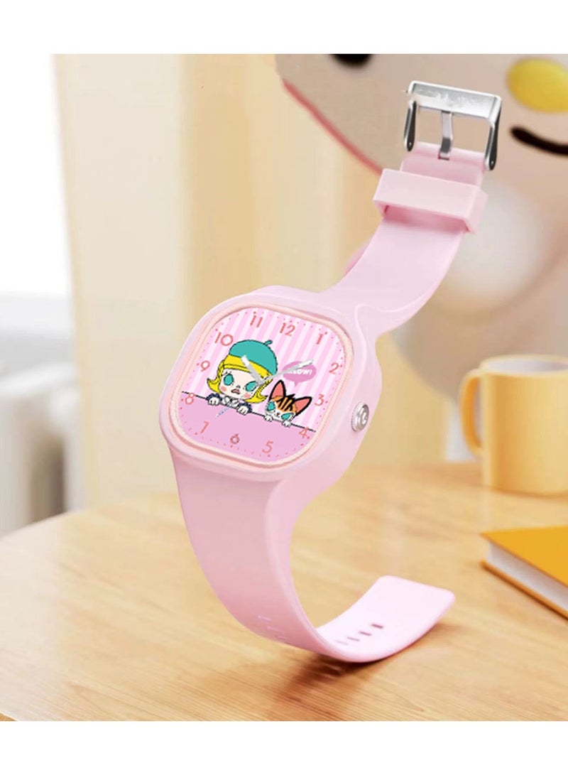 Pink square cartoon pop mart pattern children's watch silicone strap suitable for children of all ages gift watch - Image 5